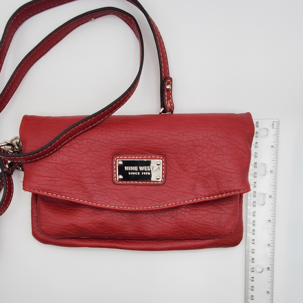 Nine West Red Pebble Leather Cross Body Handbag With Strap - Picture 7 of 8